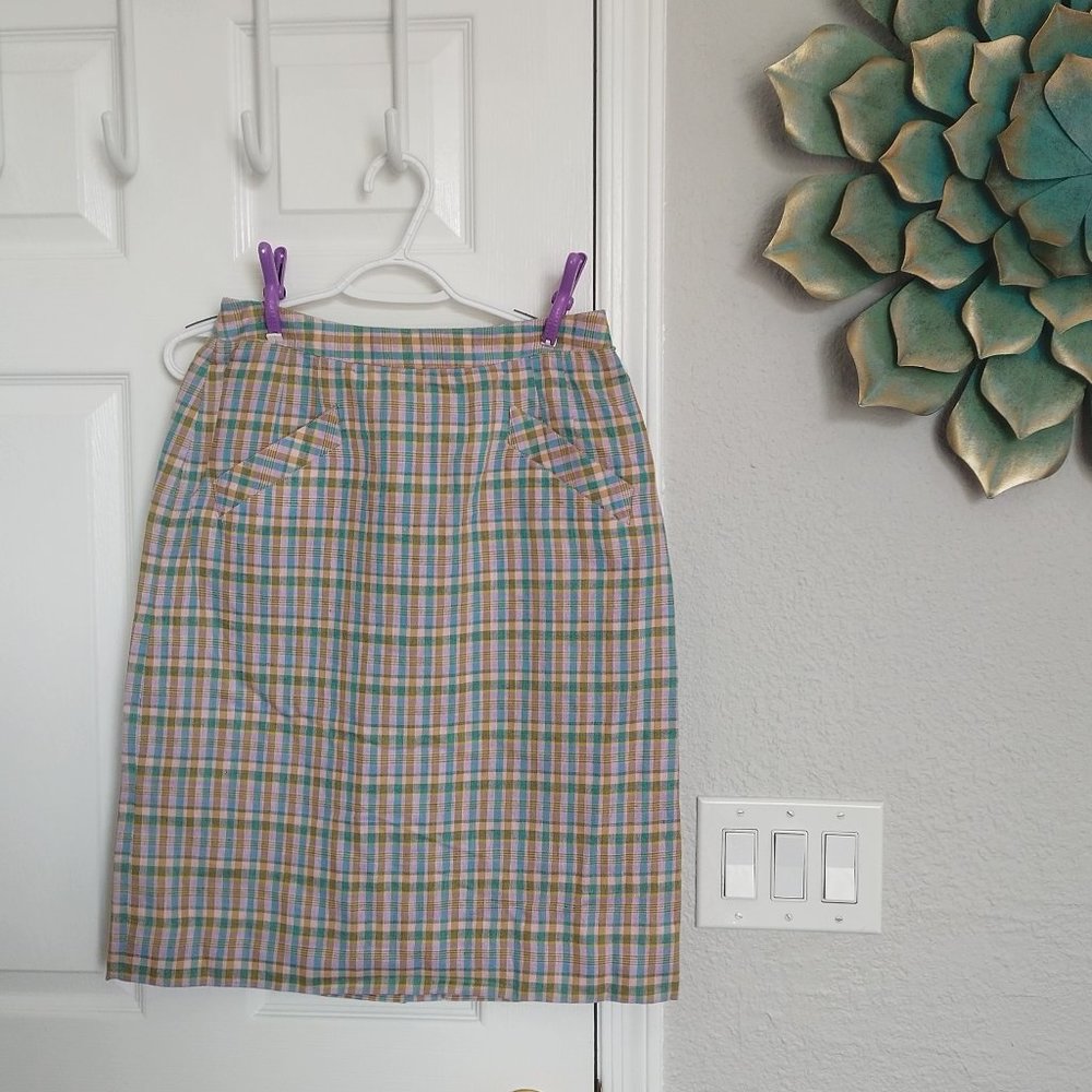 NWT Plaid LINEN, Lizsport VINTAGE SKIRT!!  DEADSTOCK!!  | 6 |  High Quality